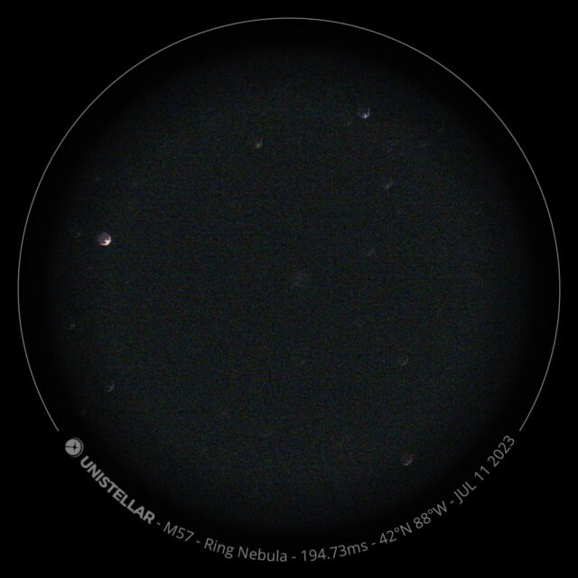 The Ring Nebula in the suburban sky immediately after the telescope oriented itself on it.